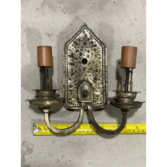 Antique Tudor 2 Light Wall Sconce Hanmered Gothic Style for repair